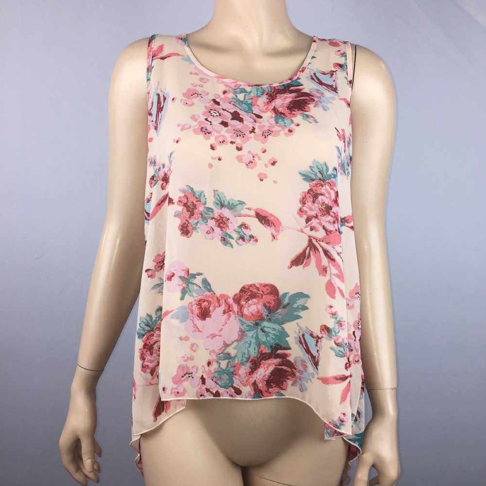 Forever21 S Hi-Lo Tank Floral Tie Back Accent Flaw